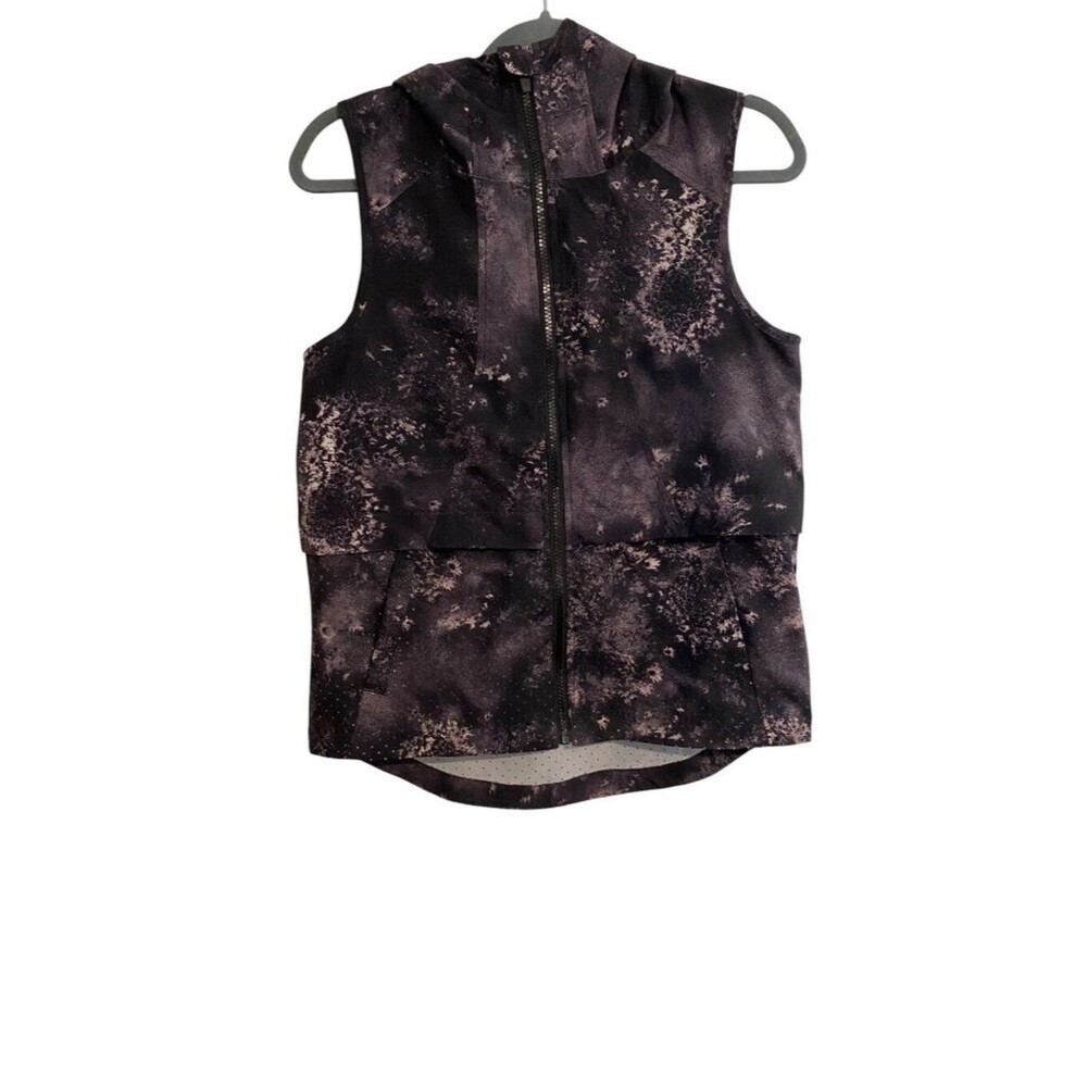 Nanette Lepore Women's M Noir Tie-Dye Sleeveless Hooded Zip Vest Activewear